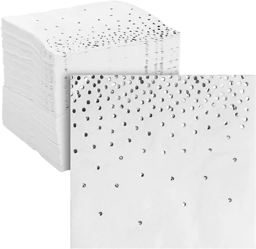 Vista 10 de Juvale Servilletas de cóctel con confeti de oro rosa, 5 x 5 pulgadas, 100 unidades, desechables de 3 capas, papel de aluminio con lunares