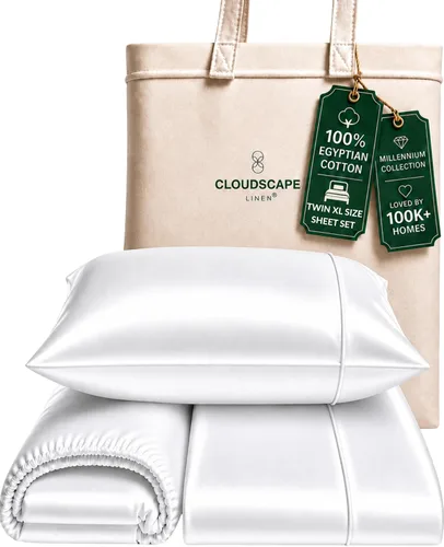 Vista 51 de Cloud Scape Linen - Juego de sábanas de algodón egipcio de doble capa, tamaño individual, tejido de satén de fibra larga, juego de 3 piezas, ropa