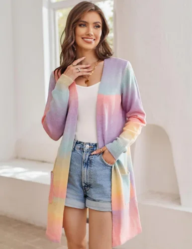 Vista 4 de GRACE KARIN - Cárdigan con estilo de quimono de punto, con mangas largas y bolsillos frontales abiertos, para mujer