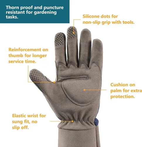 Vista 4 de COOLJOB Guantes de jardín para poda de rosas a prueba de espinas para hombres, guantes de manga larga acolchados para trabajo de jardín
