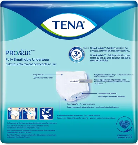 Vista 2 de TENA Extra 2XL Unisex Adulto Absorbente Desechable, 68 in, 80 in, 12 unidades Ropa interior absorbente, unisex, sin botones con costuras rasgadas