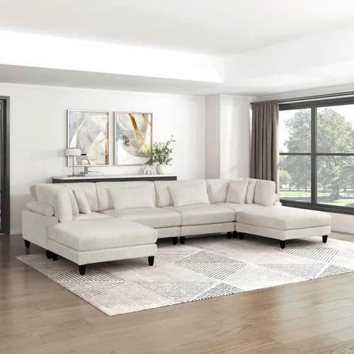 Vista 37 de Lexicon Sofá modular de 120 pulgadas, sofá modular de microfibra de gran tamaño de 4 plazas en forma de L, 6 almohadas decorativas y arreglo Beige