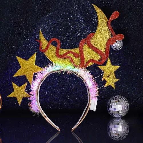Vista 2 de Diadema iluminada con luces de estrella y luna, tocado intermitente, aros de serpiente, accesorios para el cabello, para fiestas de disfraces