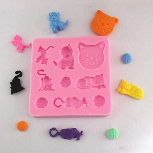 Vista 7 de Molde de silicona con forma de gato pequeño, molde de pasta de goma para gatito, chocolate, caramelo, magdalena, herramientas de decoración