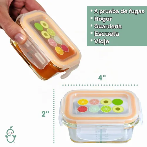 Vista 3 de Sage Spoonfuls Recipientes de vidrio para alimentos para bebés con tapas, paquete de 6, tarros de comida para bebés de 4 onzas, duraderos y a prueba