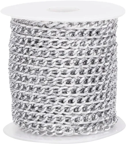 Vista 28 de FASHEWELRY Cadena de eslabones de aluminio de 16.4 pies sin soldar, rollo de cadenas de eslabones dorados con carrete para hacer collares, joyas
