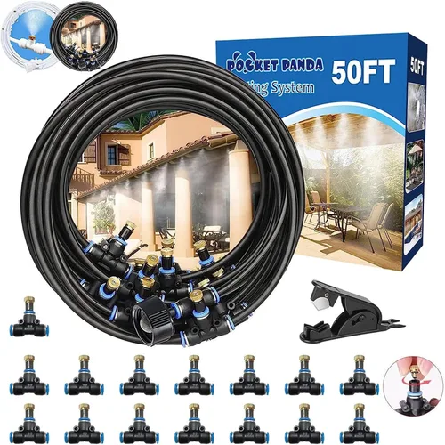 Vista 11 de Misters para exteriores para refrigeración de patio, rociador de agua exterior con filtro, 40 pies 39.4 ft. Manguera de nebulización de patio