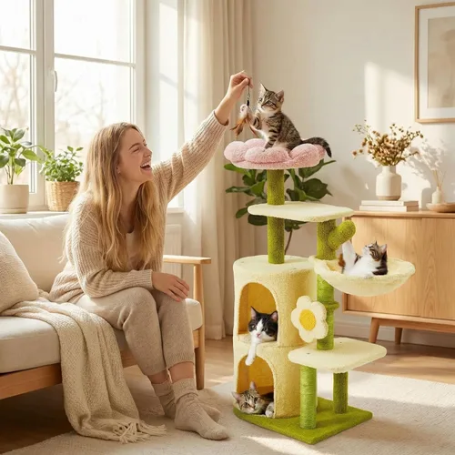 Vista 9 de Erinnyees Árbol de flores para gatos, torre para gatos de 38.2 pulgadas, torre de árbol de gatito de varios niveles para interiores, casa de gatitos