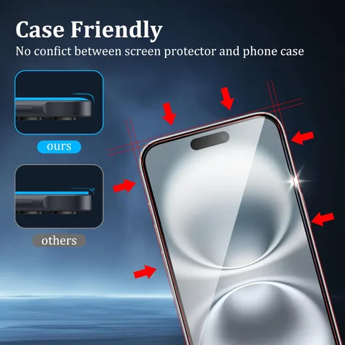 Vista 3 de Paquete de 2 protectores de pantalla para iPhone 17, vidrio templado con marco de alineación, dureza 9H, transparente HD, antiarañazos, sin