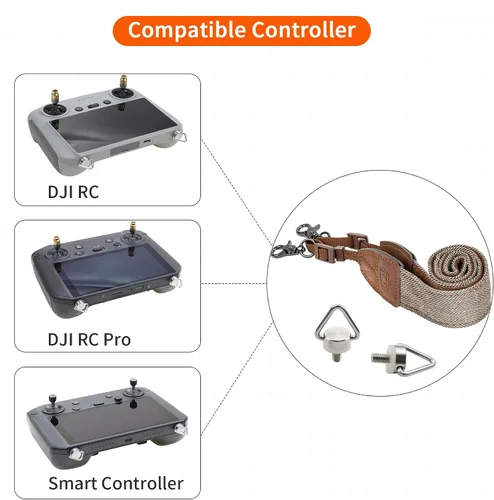Vista 2 de Hanatora Correa de cuello con tornillos para DJI RC, RC Pro, controlador inteligente, Marrón