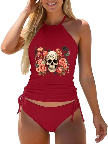 Vista 15 de Omichic Conjuntos de tankini modestos para mujer, trajes de baño atléticos de 2 piezas, camiseta sin mangas fluida con parte inferior de bikini