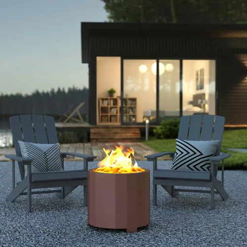 Vista 5 de Flash Furniture Titus - Chimenea de madera de grado comercial, sin humo, acabado de bronce, 19.5 pulgadas, portátil, cubierta impermeable