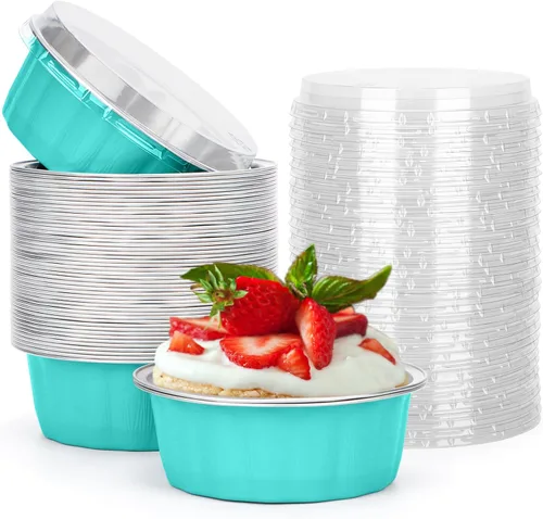 Vista 86 de Beasea Disposable Ramekins with Lids, 50 Pack 8oz 235ml Aluminum Foil Baking Cups with Lids, Aluminum Creme Brulee Ramekins Muffin Cupcake Pudding