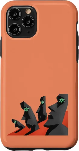 Vista 13 de iPhone 12 mini arte estilizado de esculturas de cabeza de Isla de Pascua. Estuche de arte antiguo