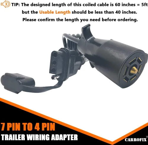 Vista 3 de Adaptador de Conector de Cableado Enrollado de 7 Vías a 4 Vías Planas para Remolque de RV
