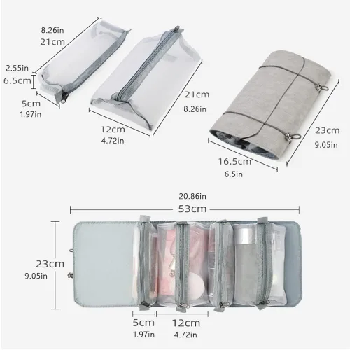 Vista 3 de Bolsa organizadora de cosméticos para viajes, bolsa de maquillaje extraíble 4 en 1, neceser de aseo para mujeres y niñas, bolsa portátil, bolsa