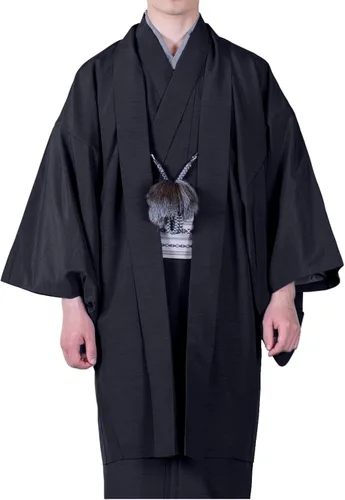 Vista 2 de KYOETSU Chaqueta de kimono lavable Haori para hombre Tsumugi Awase Thin Lines estampado Pongee