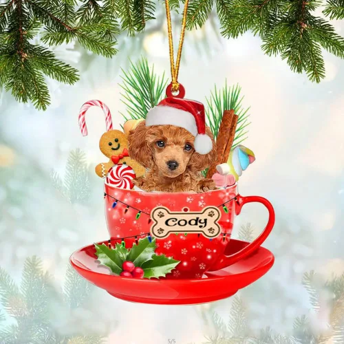 Vista 34 de NAZENTI Adorno personalizado de Alaskan Malamute en taza roja, adorno de Navidad personalizado para perros amantes de las mascotas, colgante
