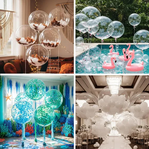 Vista 3 de 20 globos transparentes Bobo para rellenar con confeti, globos de piscina de burbujas de 20 pulgadas, globos de plástico elásticos para fiestas