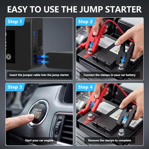Vista 7 de FUNAURORE 4000A Car Battery Jump Starter with Air Compressor 150PSI
