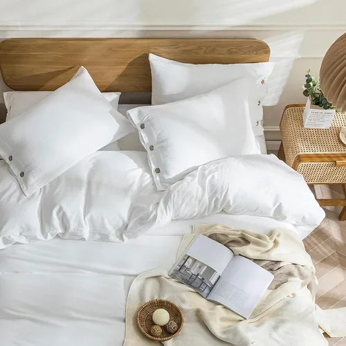 Vista 3 de JELLYMONI - Funda de edredón, 100 % algodón lavado con textura similar al lino, ropa de cama suave y transpirable de 3 piezas con cierre de botón