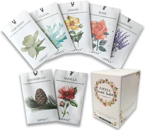 Vista 14 de Paquete de 14 bolsas perfumadas para cajones y armarios, caja de regalo de 14 aromas