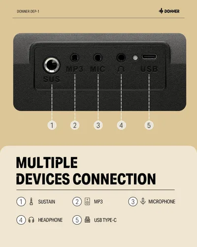 Vista 7 de Donner Teclado de piano de 88 teclas, piano digital para principiantes, teclas sensibles a la velocidad, piano eléctrico portátil con soporte, pedal