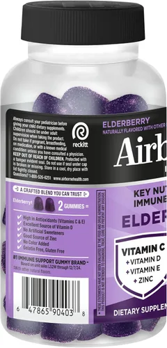 Vista 15 de Airborne - Gomitas de saúco + zinc y vitamina C para adultos, suplemento para fortalecer el sistema inmunológico con vitaminas D y zinc