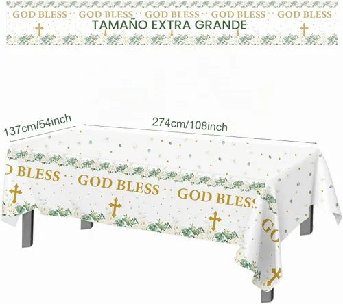 Vista 4 de Makarios Mantel de bautismo, Dios bendiga, cruz, mantel de primera comunión (verde)