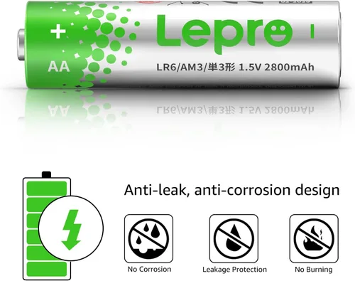 Vista 3 de Lepro Paquete Variado de Baterías, Baterías AA y AAA Paquete Combinado de 24 Unidades, 2800mAh Potencia Alcalina - 12 Baterías AA y 12