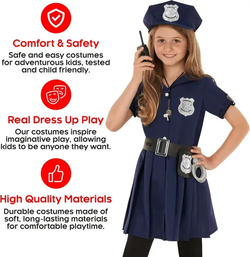 Vista 4 de Morph Costumes Girl Police Officer Costume For Kids Girls Cop Costume For Girls Police Costume Kids Girl Blue Police Officer