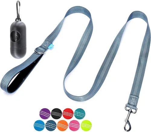 Vista 10 de BAAPET Correa de nailon para perro de 5 pies con triple hilos reflectantes y cómodo mango acolchado para caminar, entrenar cachorros pequeños Negro