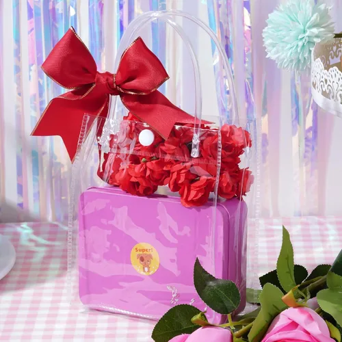 Vista 5 de 25 bolsas de regalo de PVC transparente con asas, bolsa de plástico pequeña, envoltura de regalo transparente reutilizable / bolsas de compras