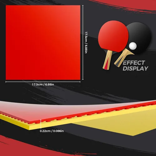 Vista 6 de Esponja de goma de PingPong rojo/negro de 0.087 in de repuesto para bate de tenis de mesa, accesorios de 2 unids/set