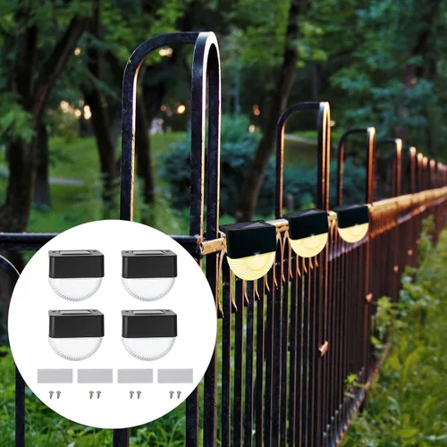 Vista 3 de OSALADI 4 Pcs Black Solar Fence Lights Outdoor Wall Lamps Energy-Saving LED for Garden Patio Deck Step Lighting