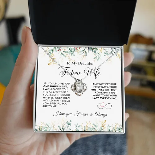 Vista 8 de Collar con texto en inglés «To My Future Wife & Prometido» – Joyería de compromiso con nudo de amor para novia