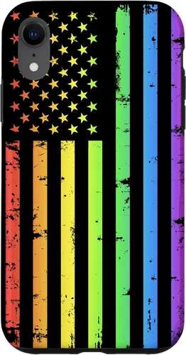 Vista 25 de Funda LGBT para iPhone 17 con diseño de bandera estadounidense arcoíris