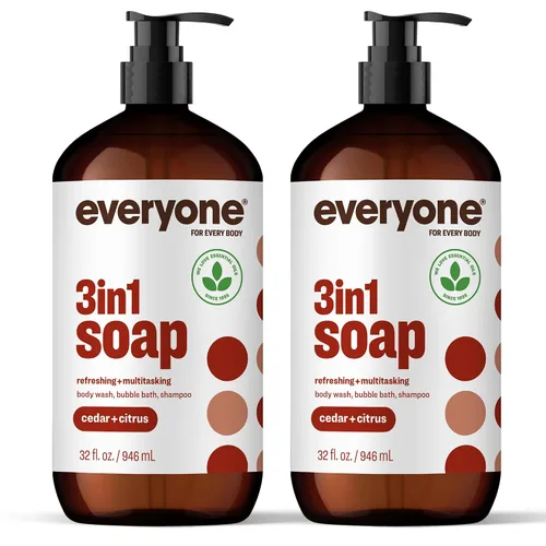 Vista 2 de Everyone Jabón 3 en 1, gel de baño, baño de burbujas, champú, 32 onzas (paquete de 2), cedro y cítricos, hecho con aceites esenciales para hombres
