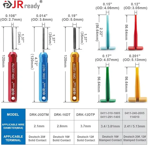 Vista 2 de JRready ST5236 - Herramienta de extracción de pines Deutsch para contactos sólidos/sellados 16#12#20# 10-22 AWG, kit de herramientas de extracción