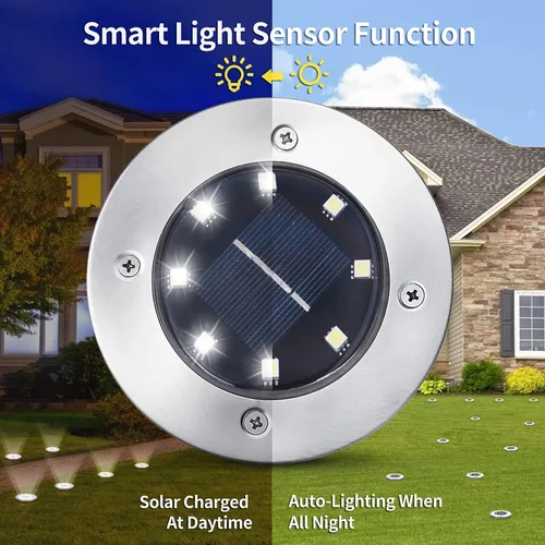 Vista 3 de Aogist - Luces solares de suelo, 8 luces solares LED para exteriores, luces de disco, luces de jardín, luces impermeables para patio, exteriores