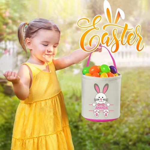 Vista 4 de Cestas de Pascua personalizadas, canasta de Pascua de VAPCUFF para niños, regalos de Pascua, bolsas de caza de huevos de Pascua para niñas y niños