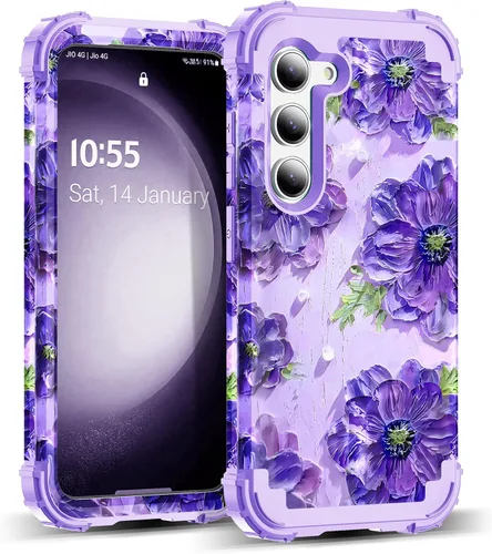 Vista 27 de Funda para Galaxy A14 5G Case, Patrón Floral 3 en 1 Protección Resistente de Servicio Pesado a Prueba de Golpes Parachoques de Goma de Silicona