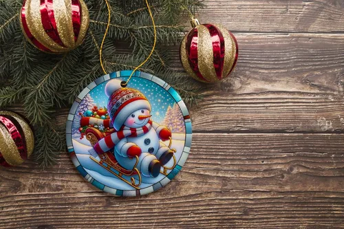 Vista 7 de Adorno de Navidad de trineo ártico, muñeco de nieve, hecho a mano, regalo de invierno helado