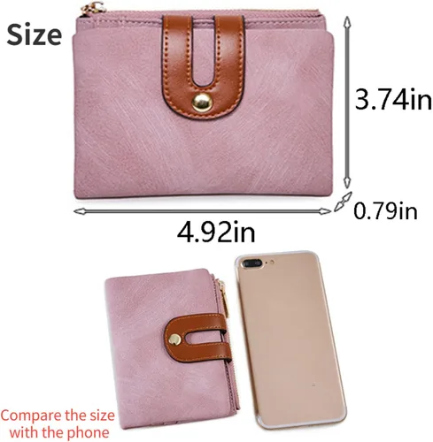 Vista 6 de Cartera de piel pequeña con bloqueo RFID, cartera delgada y plegable para mujer, Verde, Minimalista