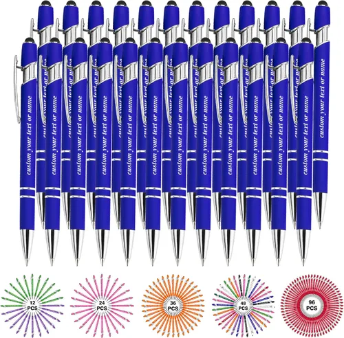 Vista 27 de Bolígrafos personalizados con nombre a granel, juego de bolígrafos personalizados, lápiz capacitivo grabado, logotipo, texto, regalo para negocios