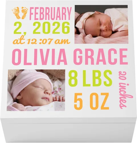 Vista 15 de Let's Make Memories Caja de recuerdos personalizada para recién nacido, almacenamiento de recuerdos, caja de recuerdos, decoración de guardería, 6
