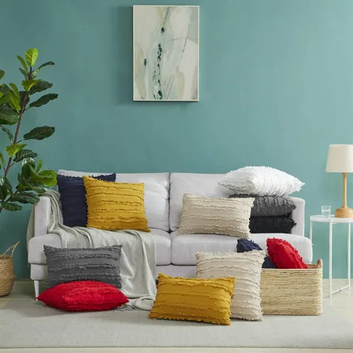 Vista 3 de Gigizaza - Juego de 2 fundas de almohada de algodón a rayas, para sofá, decoración del hogar, 18 x 18 pulgadas, color amarillo