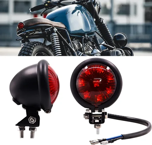 Vista 8 de Luz trasera LED para motocicleta, lente ahumada, luz de conducción LED redonda, lámpara de freno para motocross, motocicleta (negro)