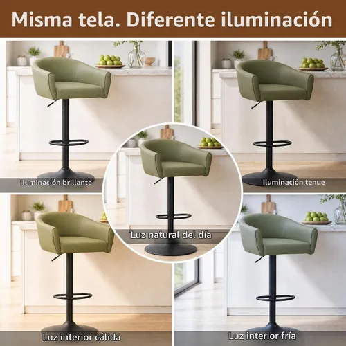 Vista 10 de FIRAVOE Juego de 2 taburetes de bar, taburetes de bar giratorios con respaldo y brazos, silla de bar ajustable de piel sintética de 24 a 34