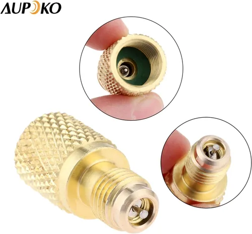 Vista 5 de Adaptador de ajuste de latón R134A, 1/4" macho a 1/2" hembra para tanque de refrigerante con núcleo de válvula, se adapta al sistema de refrigerante